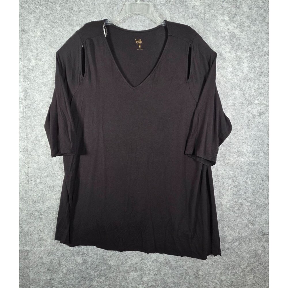 Belle Kim Gravel Knit Tunic Cold Shoulder Pullover Black Women's Size 3X Casual